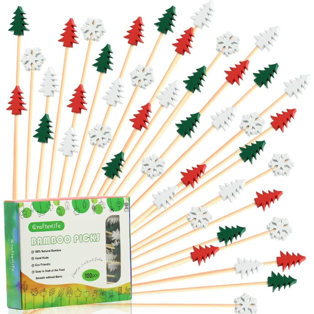 100pcs Multicolor Snowflake Cocktail Picks 4.7" - Perfect for Holiday Appetizers